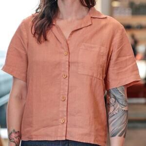 Mate the Label 100% Linen Button Front Short Sleeve Shirt 3X Organic Workwear